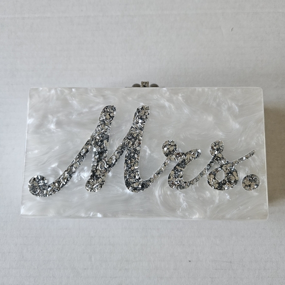Edie Parker White Pearlescent Mrs. Bridal Slim Jean Box Clutch - Picture 2 of 16